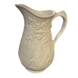 Two's Company Porcelain White Floral Meadow‎ Embossed Pitcher 8.75"